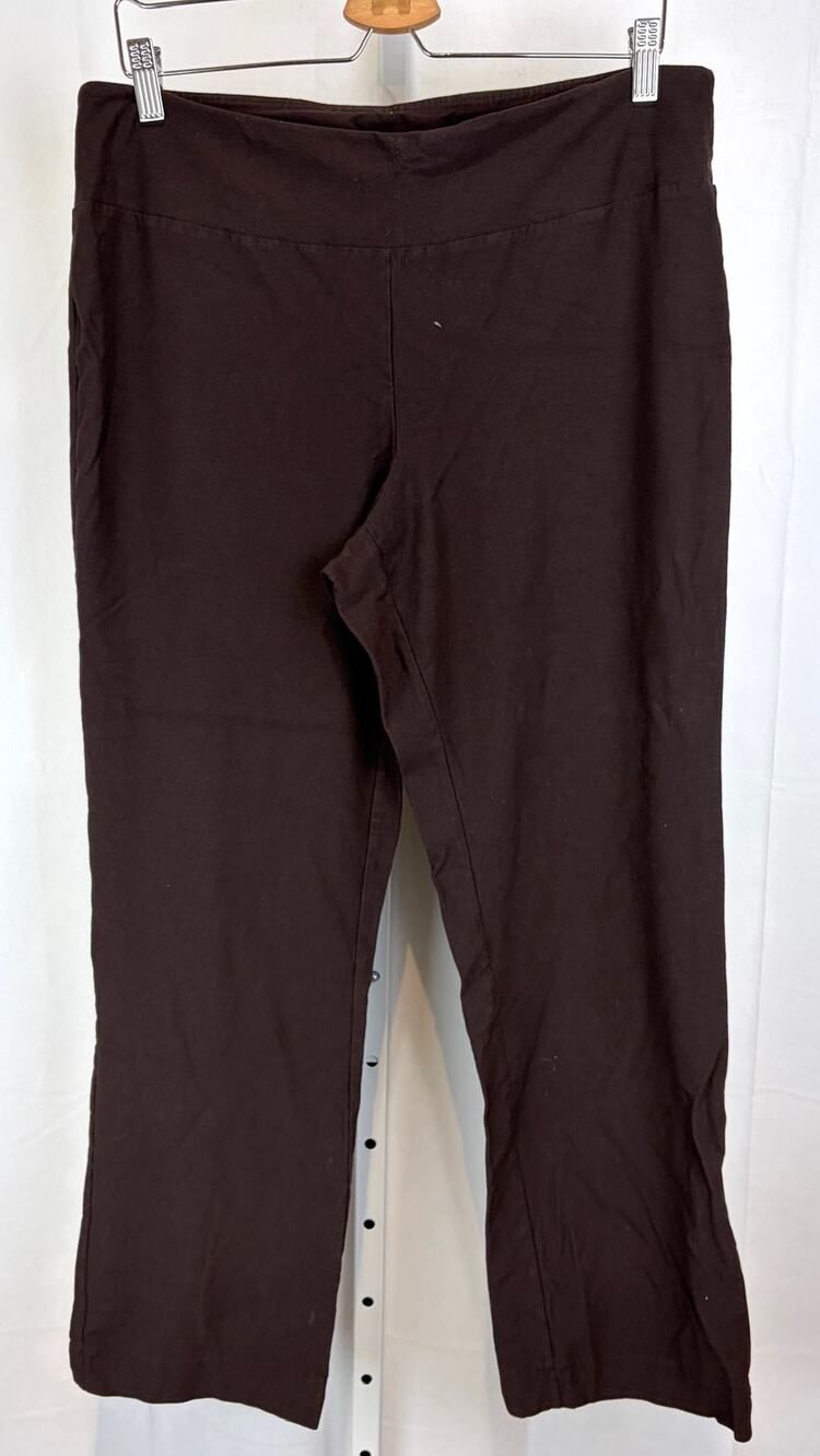 EILEEN FISHER Straight Leg Pants Pull On Washable Stretch Crepe Brown Size L